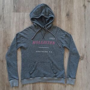 y2k sweater women Medium Hollister hoodie grey pink embroidered logo thumbholes